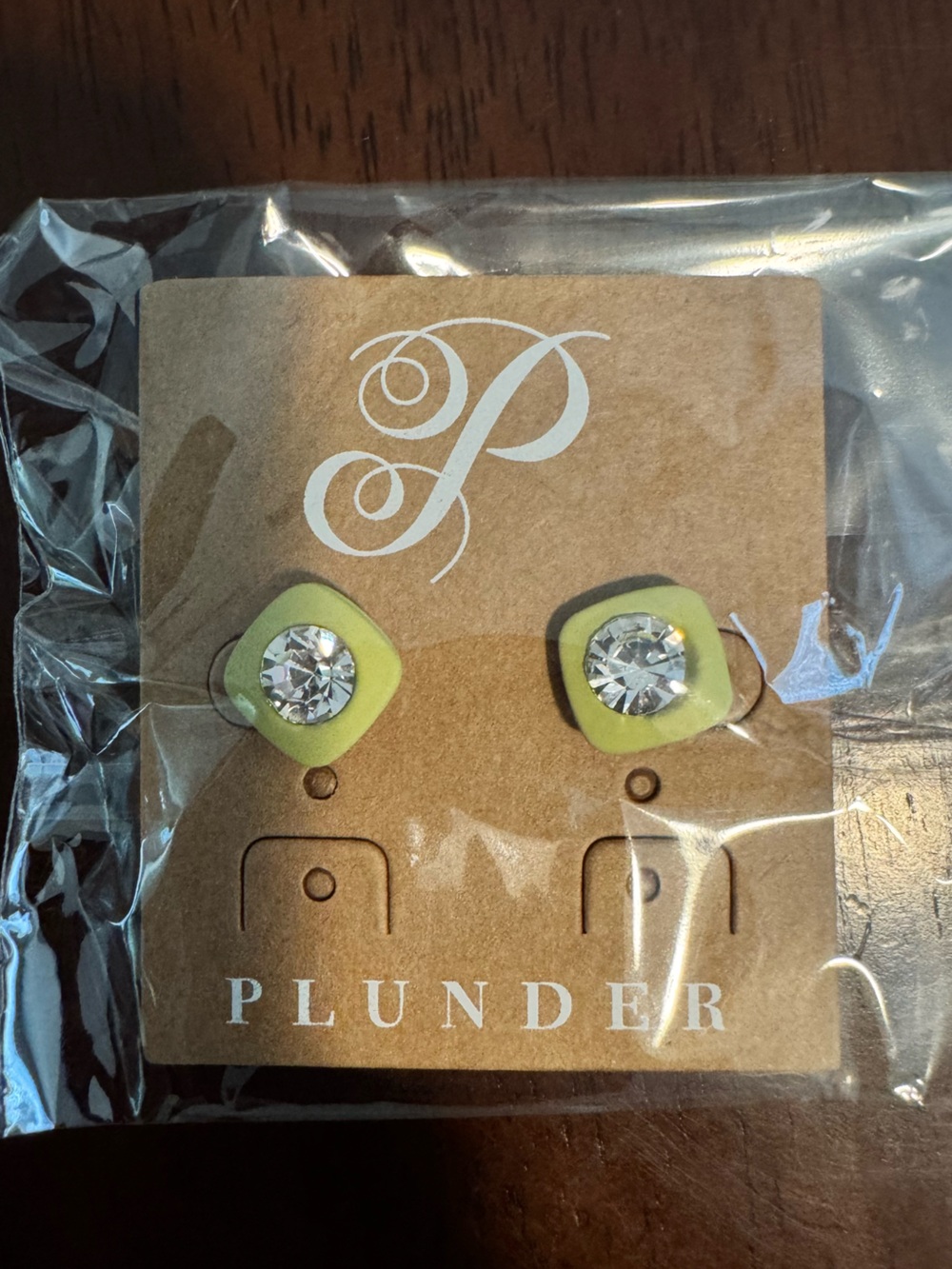 Plunder Lime Crystal Square Stud Earrings
